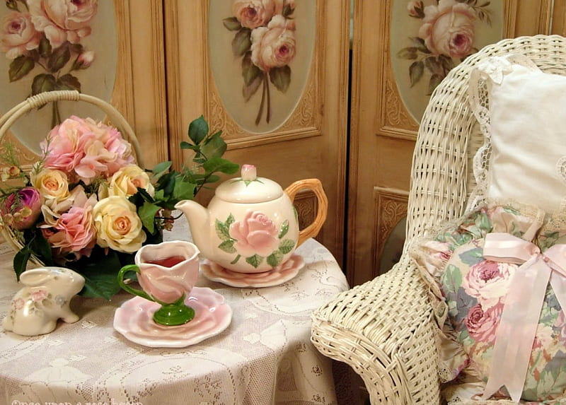 Tea Time, roses, tea, cescuta, frumoasa, HD wallpaper