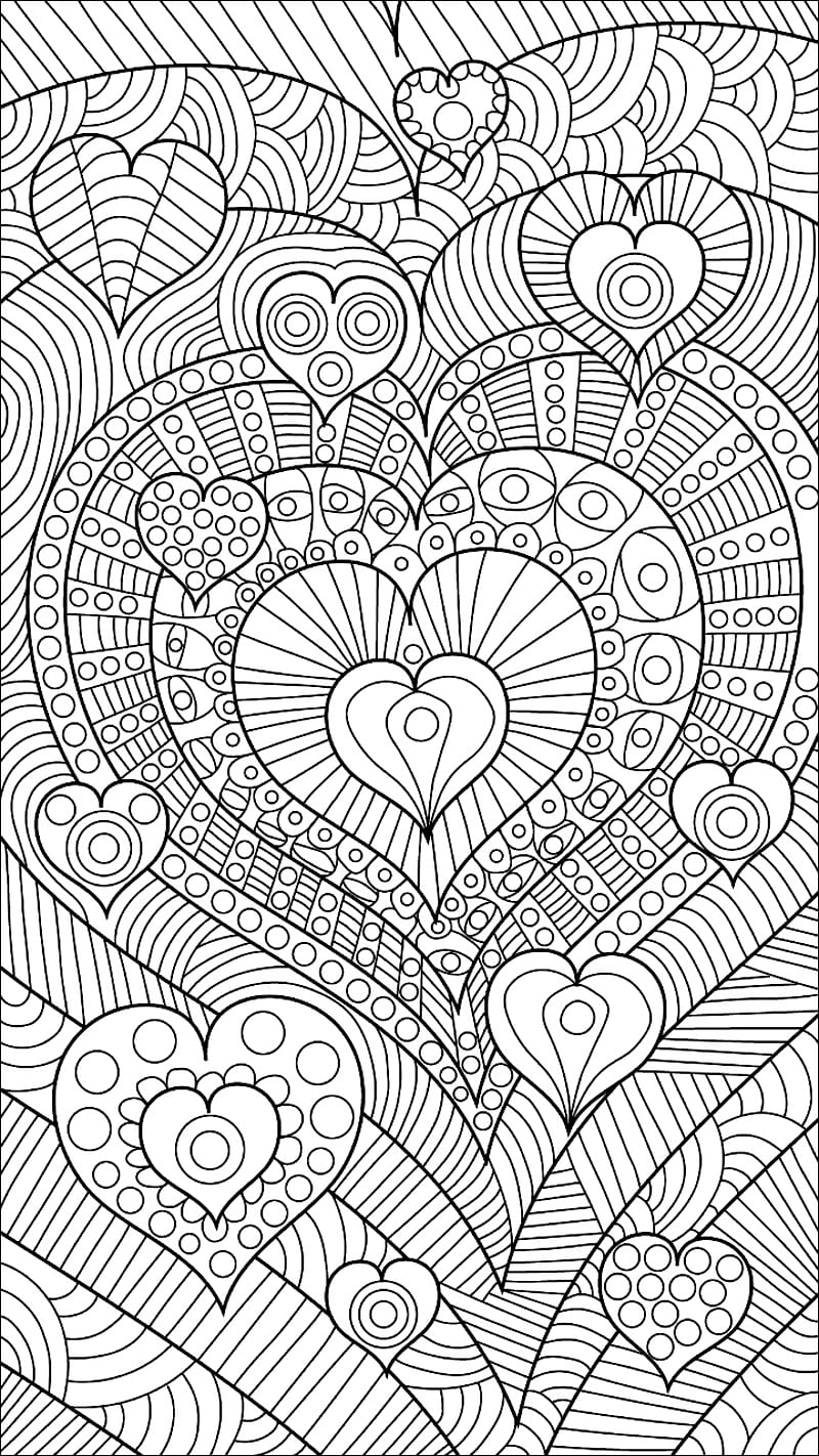 Colorless love, cool, heart, white, zentangle, HD phone wallpaper