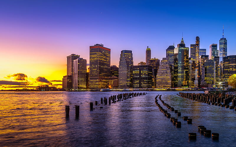 New York Sunset 2021 City Coast Skyline Poster, HD wallpaper | Peakpx