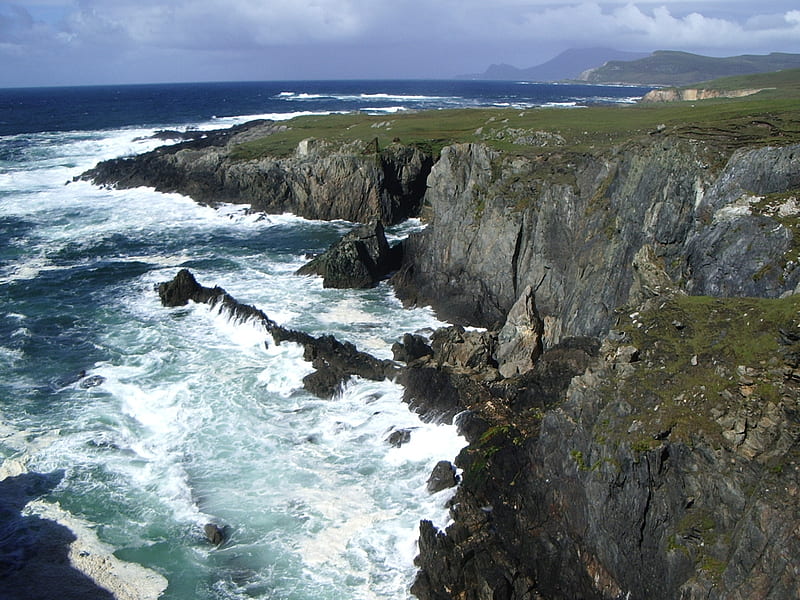 Rough sea on Achill island, wild sea, breezy, nature, cliffs, HD wallpaper