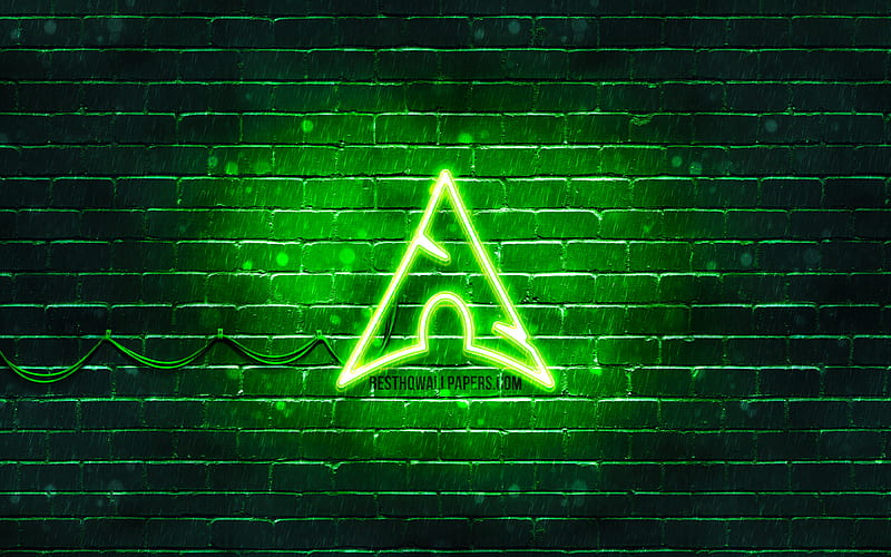 Arch Linux green logo OS, green brickwall, Arch Linux logo, Linux, Arch Linux neon logo, Arch Linux, HD wallpaper