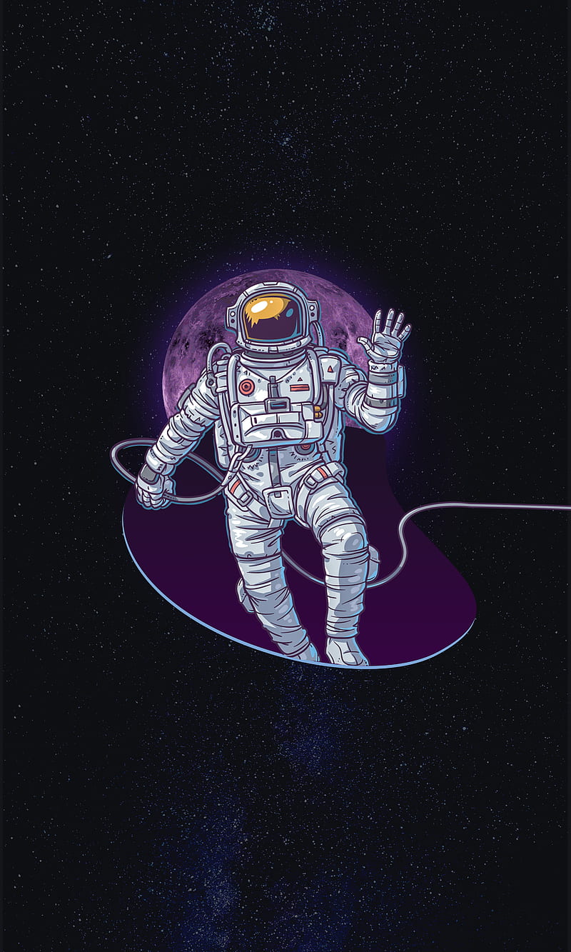 Astronaut Waving, The, galaxies, galaxy, moon, moons, posing, space, spaceship, stars, suit, universe, HD phone wallpaper