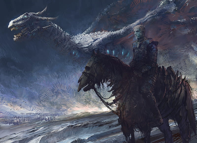 White Walker And Dragon, white-walkers, dragon, game-of-thrones, tv-shows, artist, digital-art, artwork, artstation, HD wallpaper