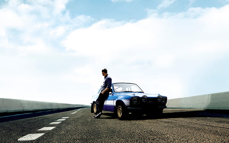 Paul Walker, car, man, road, actor, blue, HD wallpaper