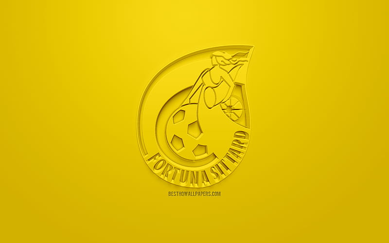 Fortuna Sittard, creative 3D logo, yellow background, 3d emblem, Dutch football club, Eredivisie, Sittard, Netherlands, 3d art, football, stylish 3d logo, HD wallpaper