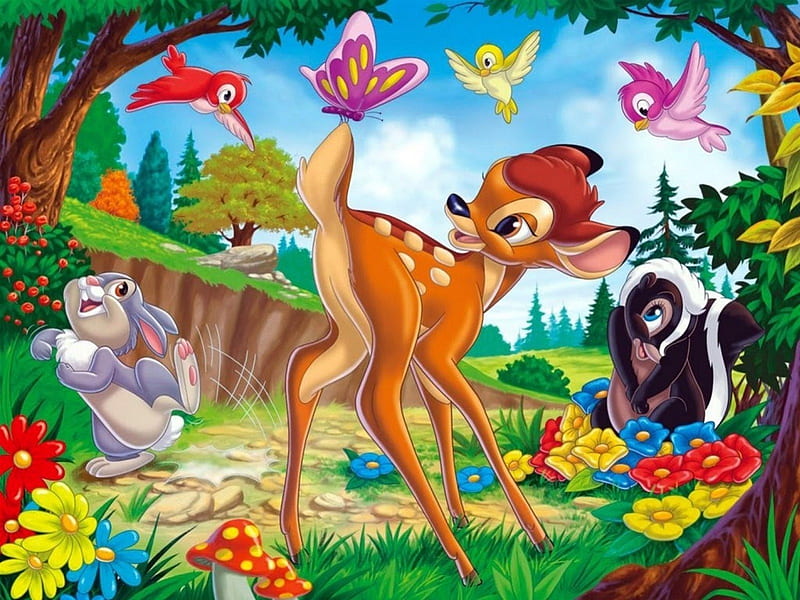 Bambi, disney, dibujos animados, thumper, flor, Fondo de pantalla HD |  Peakpx