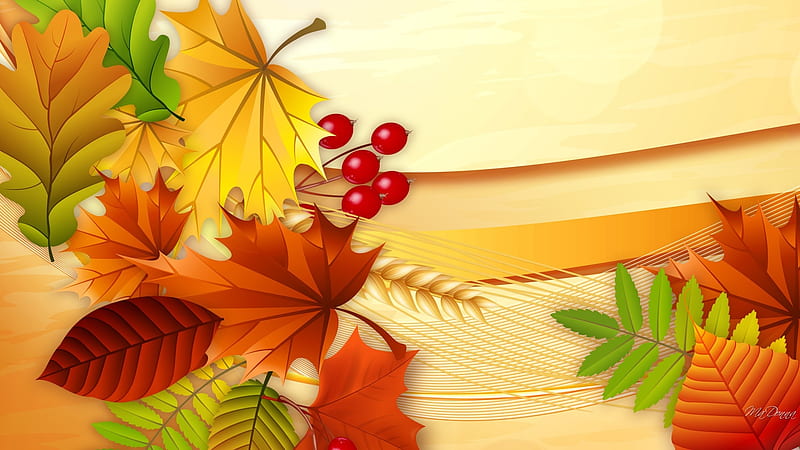 Leaves of Colors, fall, autumn, mountain ash berries, maple, birch, leaves, bright, oak, Firefox Persona theme, HD wallpaper