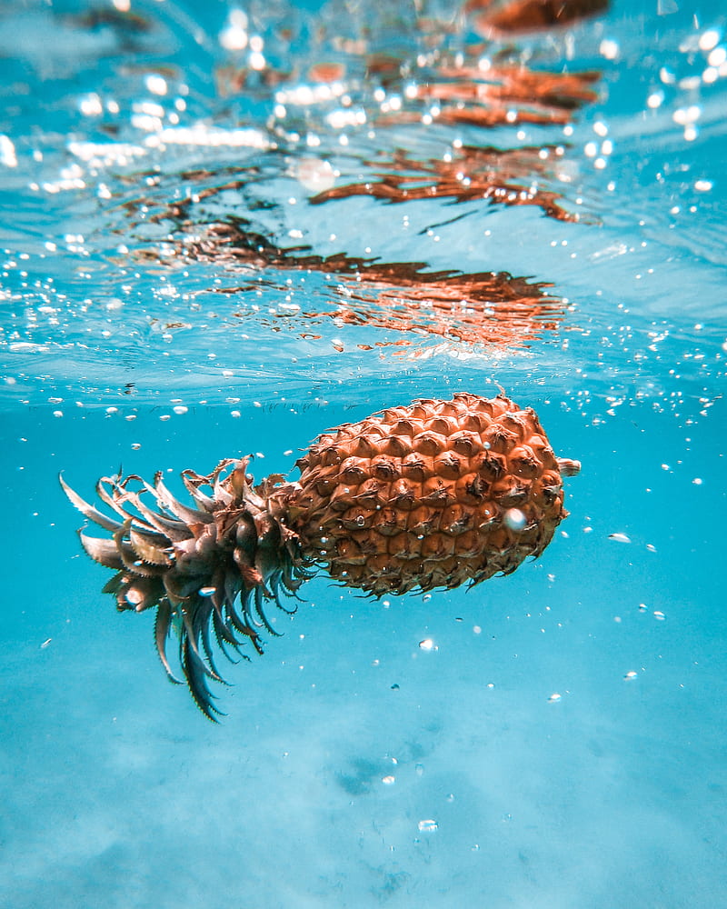 pineapple, fruit, tropical, water, bubbles, HD phone wallpaper