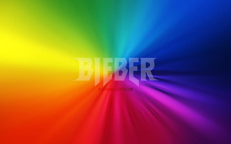 Justin Bieber logo vortex, american singer, rainbow backgrounds, Justin Drew Bieber, music stars, artwork, superstars, Justin Bieber, HD wallpaper