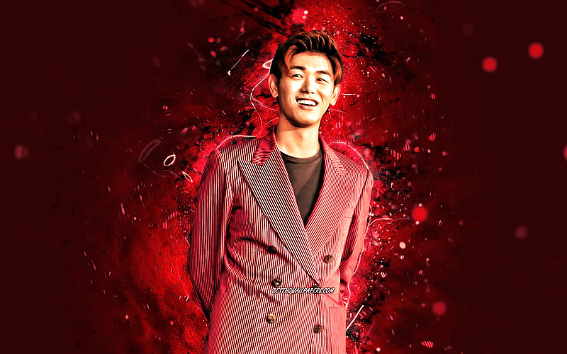Eric Nam red neon lights, american singer, music stars, american celebrity, Eric Nam, HD wallpaper