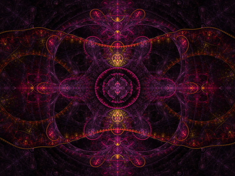 kaleidoscope, fractal, abstraction, purple, glow, HD wallpaper