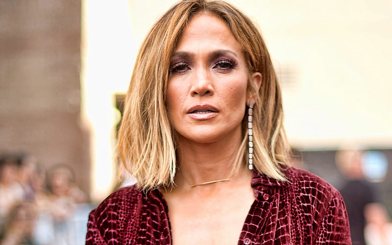 Jennifer Lopez, american singer, portrait, red dress, hoot, white pearl earrings, HD wallpaper