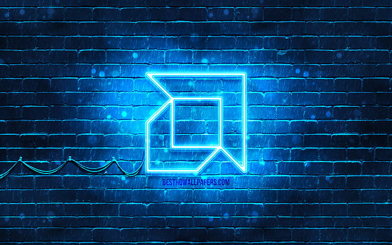 AMD blue logo blue brickwall, AMD logo, brands, AMD neon logo, AMD, HD wallpaper