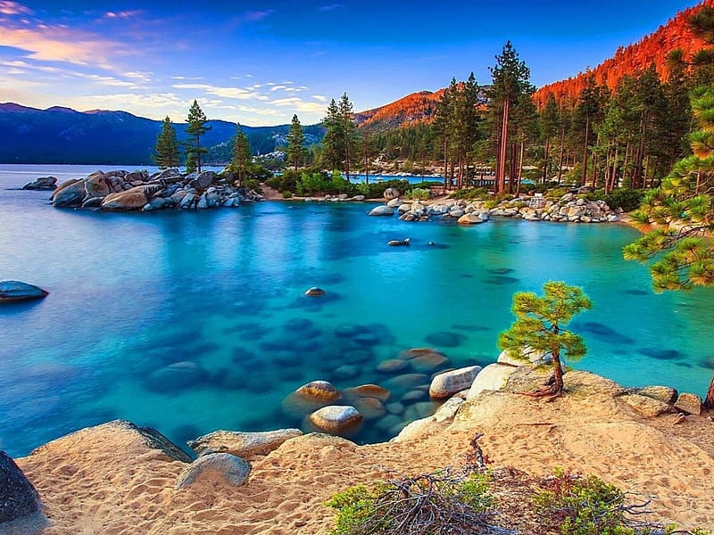 Tahoe-lake Sierra Nevada, termeszet, fak, Nevada, hegyek, tavak, viz, Sierrea, gyonyoru, taj, Tahoe-to, HD wallpaper