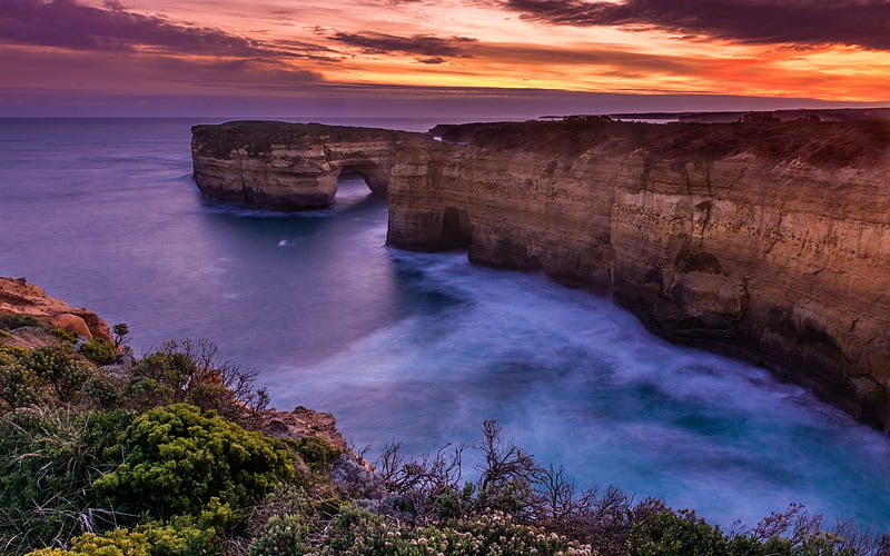 Great Ocean Road, sunset, sea, coast, Victoria, Australia, HD wallpaper