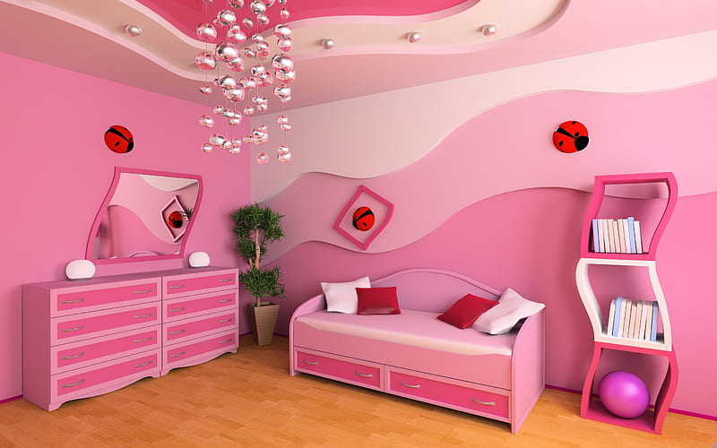 bedroom project for a little girl, pink childrens room, modern interior design, project, playroom, HD wallpaper