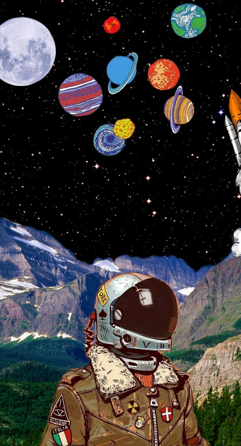 Astronaut , astronaut, sky, mars, moon, mountain, landscape, sky, space, stars, HD phone wallpaper