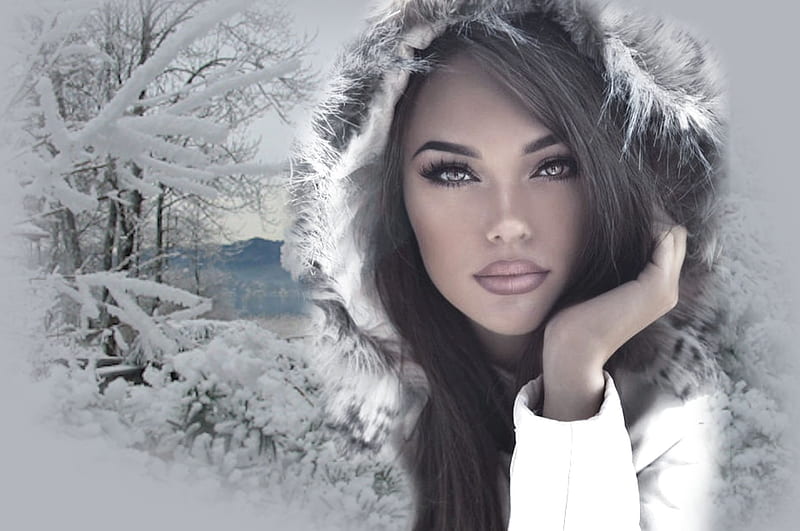 Winter Beauty, pretty, hood, lovely, feminine girly girls, bonito, women are special, winter, coat, snow, season, lafemme portrait, female trendsetters, gorgeous, HD wallpaper
