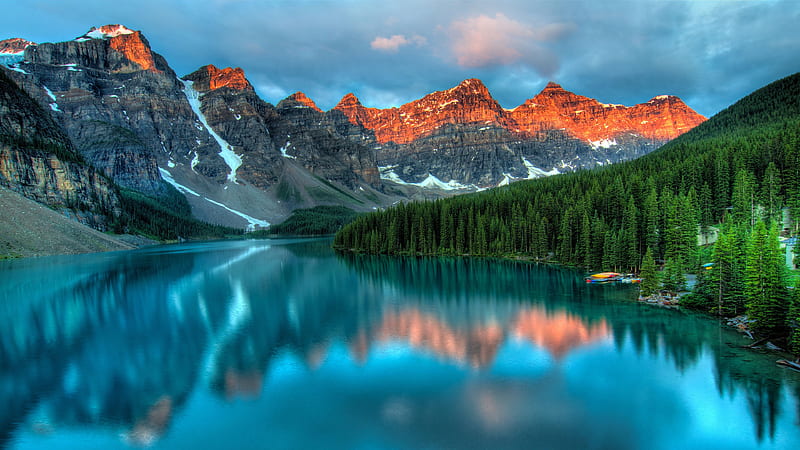 Alberta Canada Forest Moraine Lake Mountain With Reflection Nature, HD wallpaper