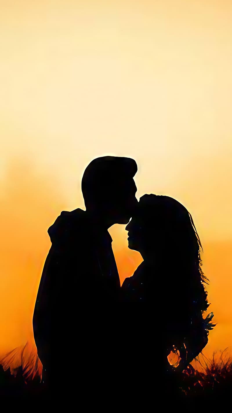 Husband Wife Love, Silhouette, forehead kiss, love, HD phone wallpaper