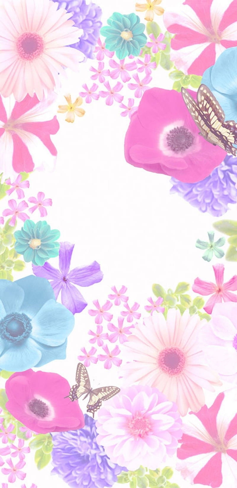 Pastel Flowers, butterfly, colourful, floral, flower, girly, pink, pretty, HD phone wallpaper