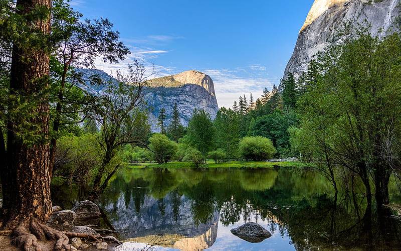Mirror Lake, Yosemite Valley mountains, Yosemite National Park, USA, America, HD wallpaper