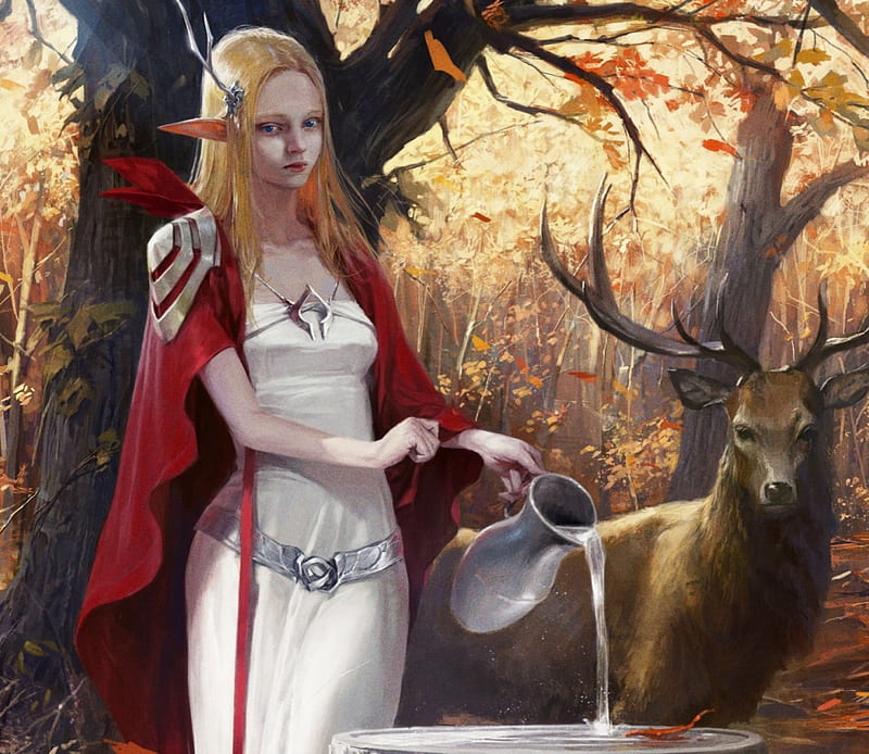 Forest Elf Fantasy Woman Elf Deer Hd Wallpaper Peakpx 