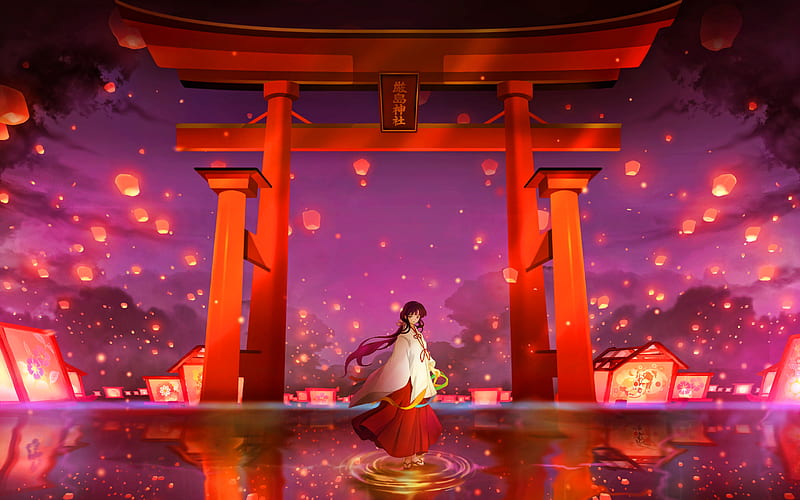 Kikyo, lantern festival, protagonist, InuYasha, lake, manga, Kikyo InuYasha, HD wallpaper