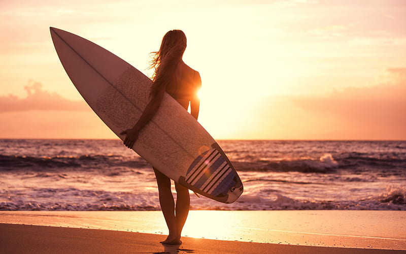 Girl beach surfing sun sea-Fitness, HD wallpaper
