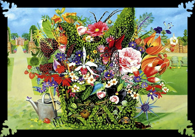 Floral Topiary F1C, art, romance, creativity, topiary, bonito, artwork, floral, love, painting, wide screen, flower, beauty, HD wallpaper