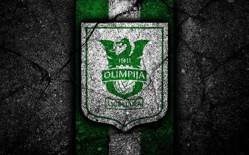 Olimpija Ljubljana FC logo, PrvaLiga, football, soccer, black stone, Slovenia, NK Olimpija Ljubljana, asphalt texture, Slovenian football club, FC Olimpija Ljubljana, HD wallpaper