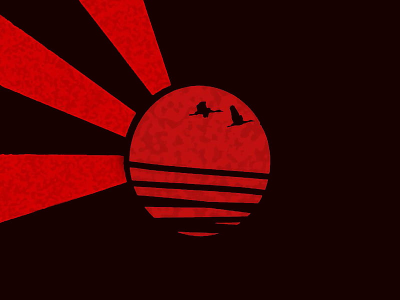 japans sun, red, japan, sun, rays, crane, black, simple, light, HD wallpaper