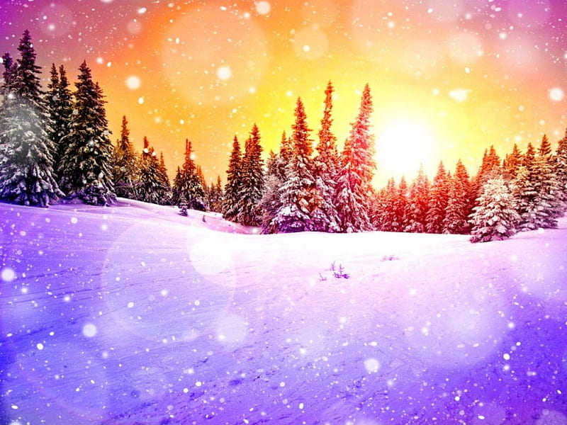 Colorful winter, pretty, colorful, sun, dazzling, shine, bonito, cold, mountain, nice, bright, reflection, raus, frost, lovely, sunlight, colors, sky, trees, winter, snow, slope, nature, frozen, HD wallpaper