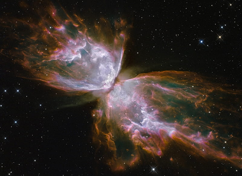The Butterfly Nebula, Hubble, Nebula, Rolling cauldrons of gas, Heated to more than 36000 degrees Fahrenheit, Butterfly, HD wallpaper