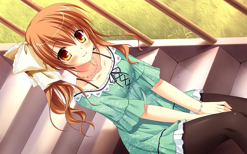 girl young sit dress-Anime, HD wallpaper