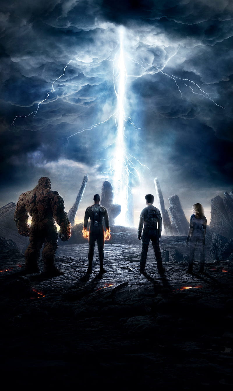 Fantastic Four, art, fantasy, fire, magic, marvel, sky, space, guerra, HD phone wallpaper