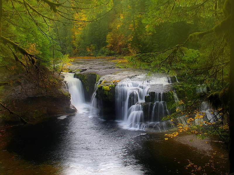Cascading Waterfall, waterfall, nature, HD wallpaper