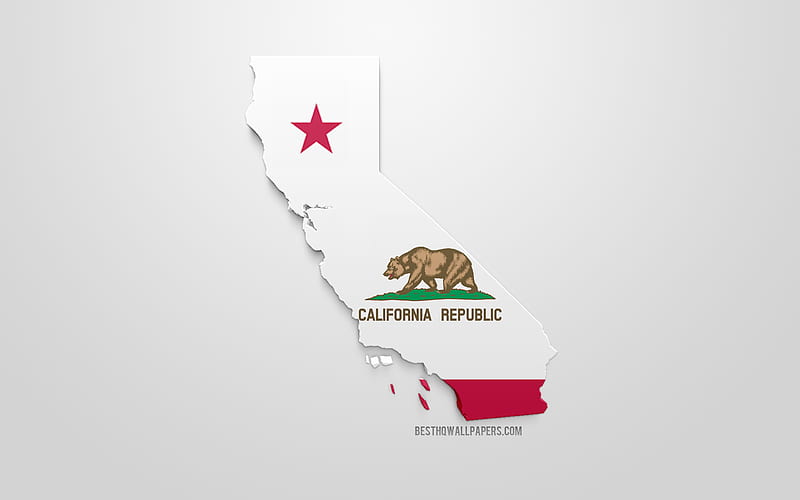 3d flag of California, map silhouette of California, US state, 3d art, California 3d flag, USA, North America, California, geography, California 3d silhouette, HD wallpaper