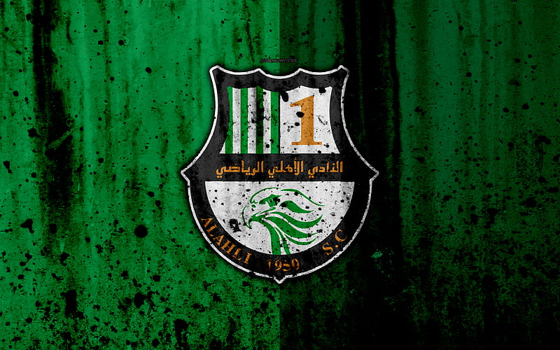 FC Al Ahli, grunge, Qatar Stars League, soccer, art, football club, Qatar, Al Ahli, Doha, logo, stone texture, Al Ahli FC, HD wallpaper