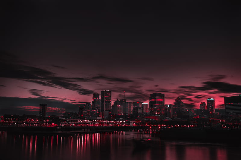 Red Night Panorama Buildings Lights Red Sky , nature, buildings, night, HD wallpaper