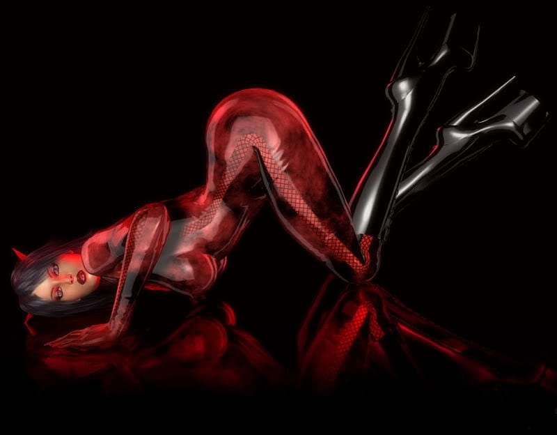 Devil Woman, red, fantasy, black, devilish, abstract, woman, devil, HD wallpaper