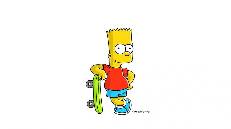bart simpson is balancing with skateboarding in white background wearing red tshirt and blue trousers movies, HD wallpaper