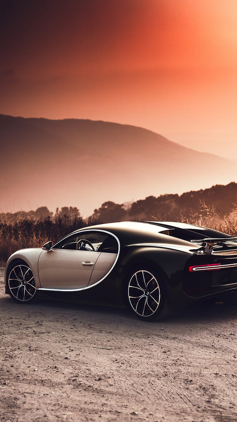 Bugatti Chiron , bugatti, chiron, car, hypercar, supercar sports, america, new, sunset, HD phone wallpaper