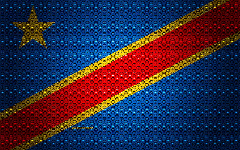Flag of Democratic Republic of Congo creative art, metal mesh texture, flag, national symbol, Democratic Republic of Congo, Africa, flags of African countries, HD wallpaper