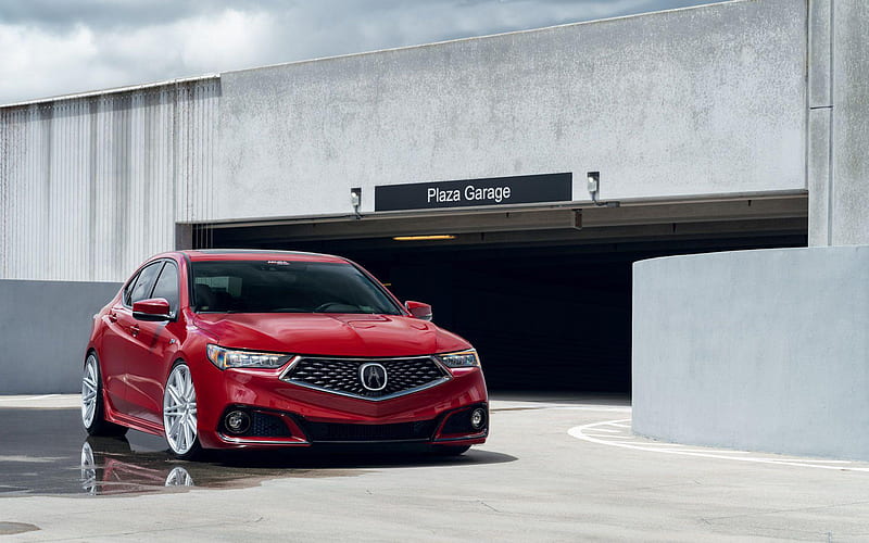 Acura TLX A-Spec, supercars, 2019 cars, low rider, tuning, Vossen Wheels, CV10, 2019 Acura TLX, japanese cars, red TLX, Acura, HD wallpaper