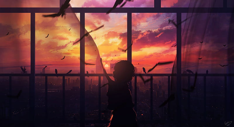 1920x1080px, 1080P free download | Anime, Girl, Sunset, HD wallpaper ...