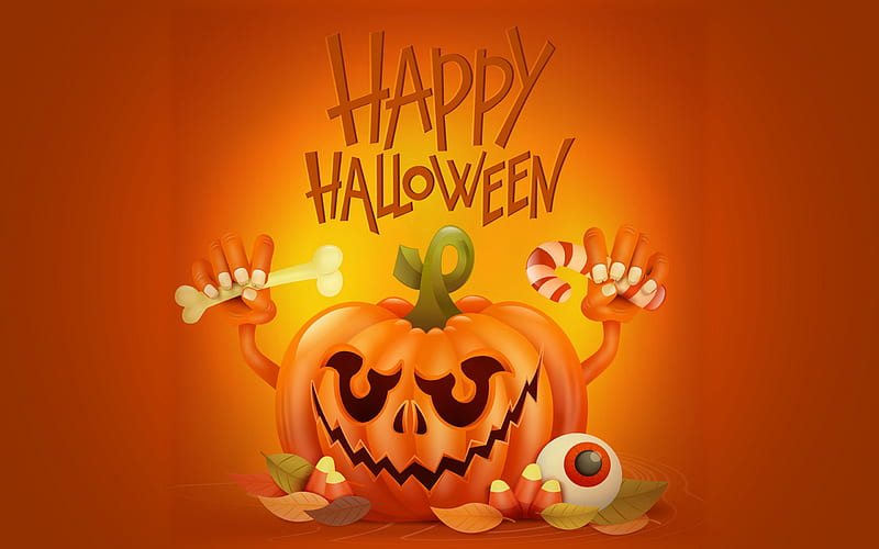 Halloween, pumpkin, autumn holiday, October 31, 3d orange pumpkin, poster, HD wallpaper