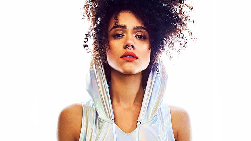 Nathalie Emmanuel portrait, english actress, piercing in the nose, HD wallpaper
