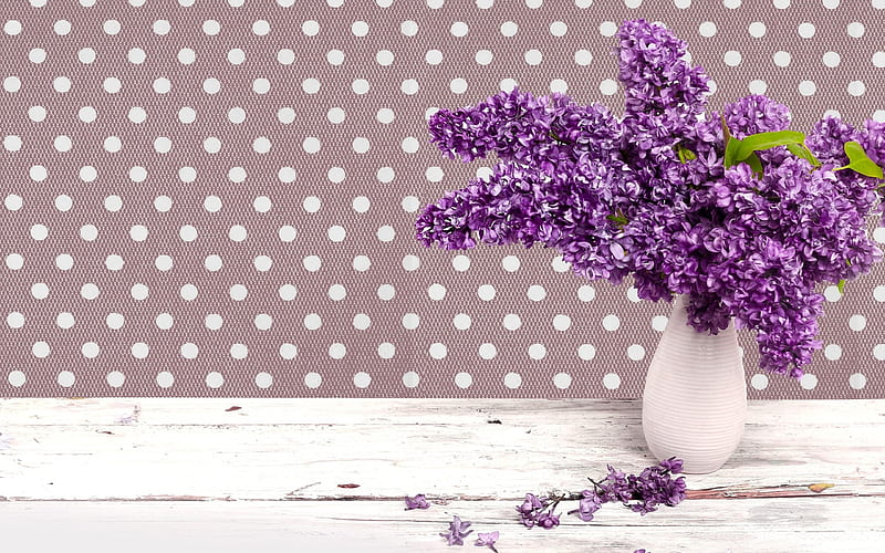 lilac, vase, bouquet of lilac, spring, spring bouquet, HD wallpaper