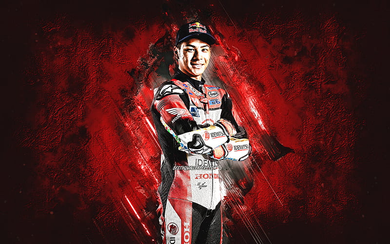 Takaaki Nakagami, LCR Honda Idemitsu, Japanese motorcycle racer, MotoGP, red stone background, portrait, MotoGP World Championship, HD wallpaper